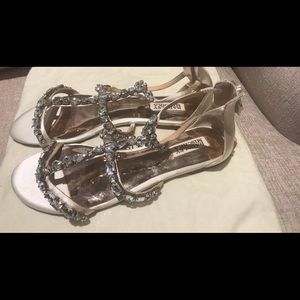 Badgley Mischka beige rhinestone sandal